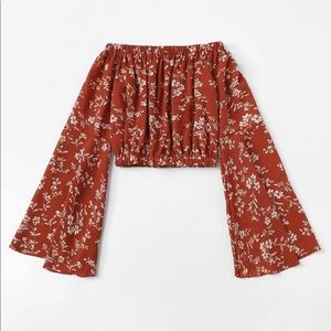 Floral Crop Blouse with Bell Sleeves